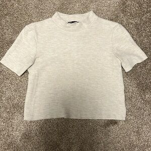 Zara Beige Mock Neck Short Sleeve Sweater